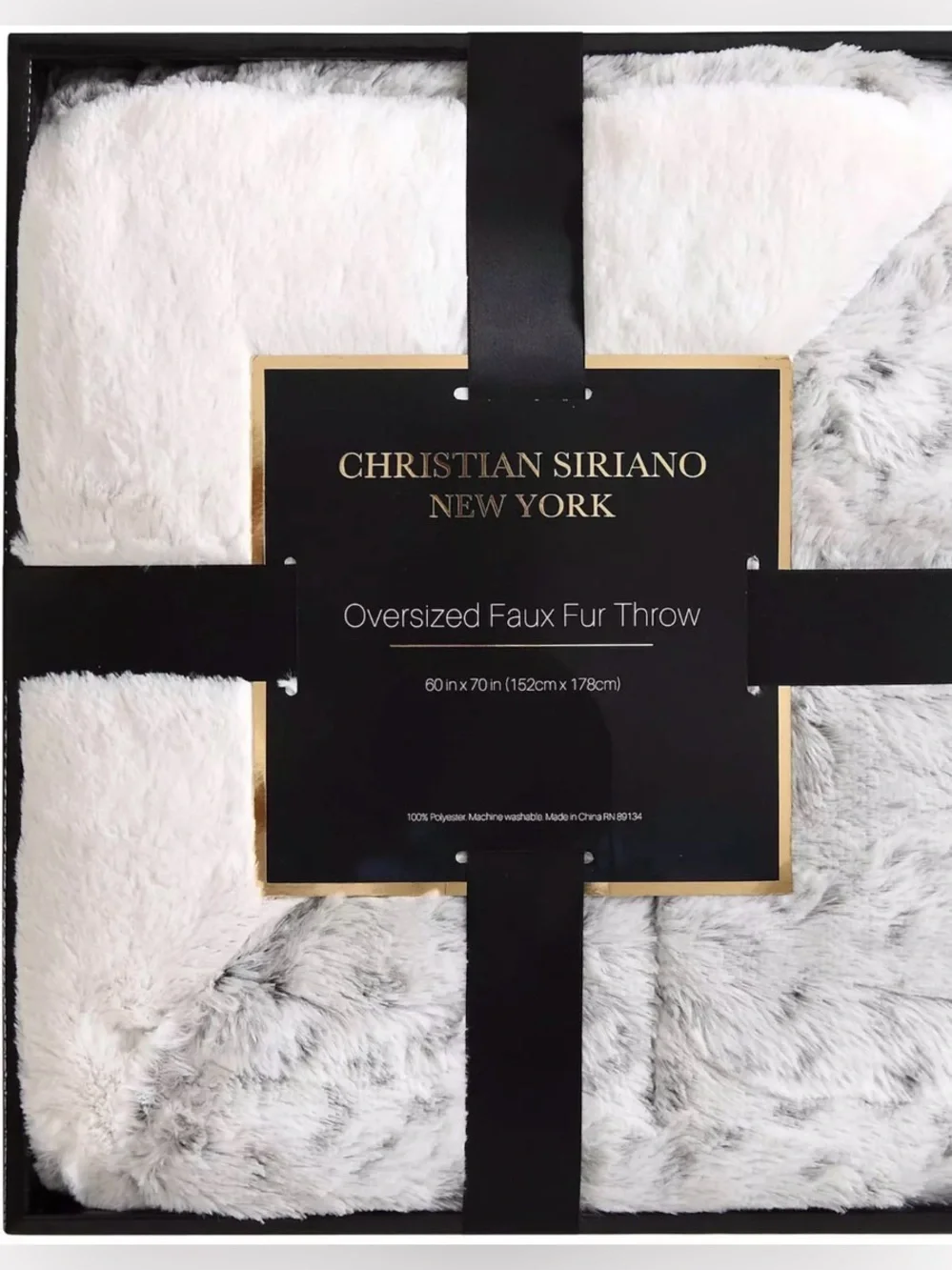 Christian Siriano Oversized Faux Fur Throw in Light Gray and Cream Washable Gift